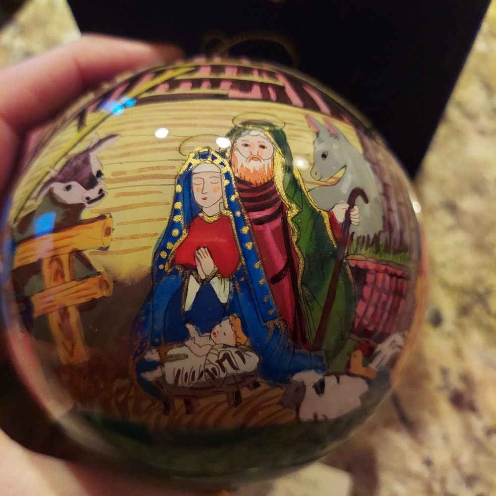 Gorgeous Hand-painted Li Bien Nativity Ornament with Beautiful Velvet Box